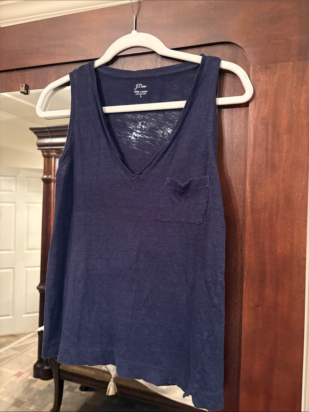 J. Crew Navy V-Neck Linen Pocket Tank